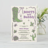 Invitation Botte violet vert gribouillis bottes bulle douche  (Debout devant)