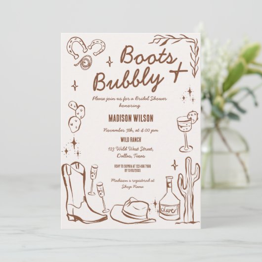 Invitation Bottes à main fantaisie et bubbly Western (Debout devant)