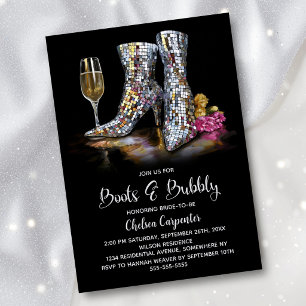 Invitation Bottes à paillettes argentées et fête prénuptiale 