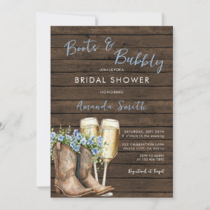 Invitation Bottes Bleu Poussiéreux & Bridal Shower en Bois Bu