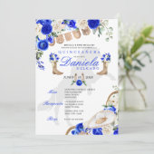 Invitation Bottes bleues et Roses Papel Picado Quinceañera (Debout devant)