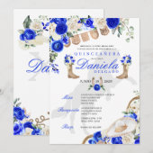 Invitation Bottes bleues et Roses Papel Picado Quinceañera (Devant / Derrière)