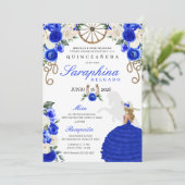 Invitation Bottes bleues royales et Roses Charro Quinceañera (Debout devant)