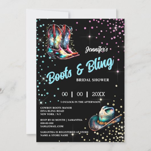 Invitation Bottes Bling cowboy bottes stetson parties scintil (Devant)