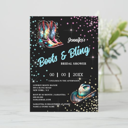 Invitation Bottes Bling cowboy bottes stetson parties scintil (Debout devant)