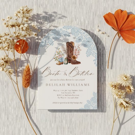 Invitation Bottes & Bouteilles Blue Cowboy Baby shower occide