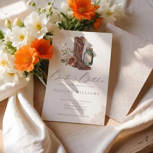 Invitation Bottes & Bouteilles Chic Cowgirl Baby shower occid