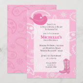 Invitation Bottes Casquettes roses Vache fille premier annive (Devant / Derrière)