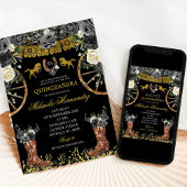 Invitation Bottes Charra occidentales noires et dorées 15 Ans