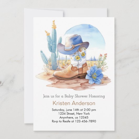 Invitation Bottes Cowboy et Baby shower Casquette (Devant)