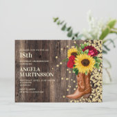 Invitation Bottes de bois rustiques pour 18 ans Fleur de sole (Debout devant)
