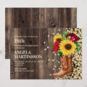 Invitation Bottes de bois rustiques pour 18 ans Fleur de sole (Devant / Derrière)