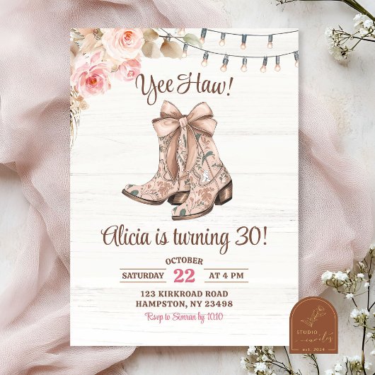Invitation Bottes de coquette rose florale Anniversaire