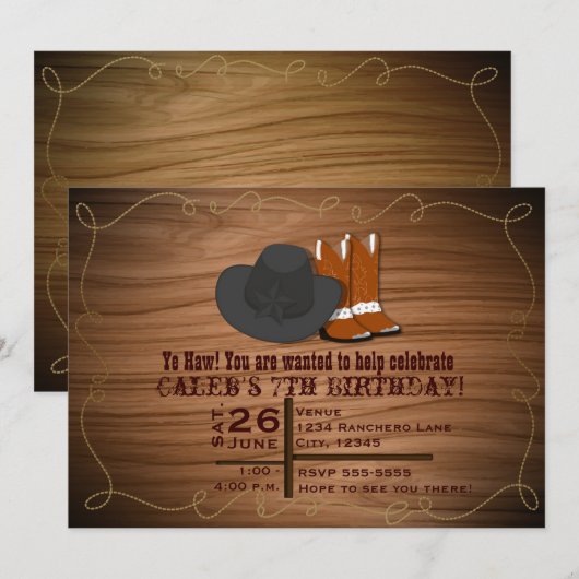 Invitation Bottes de corde et chapeau de campagne (Devant / Derrière)