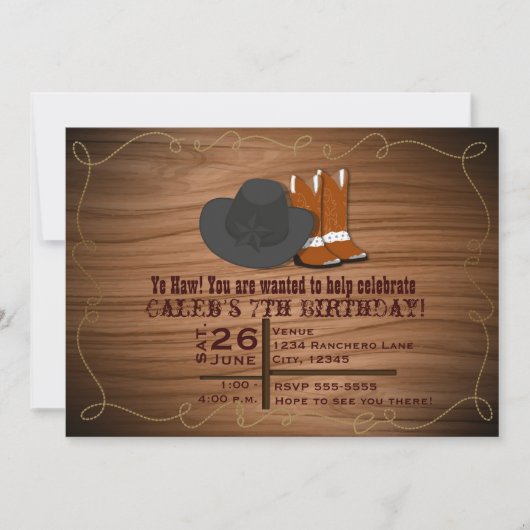 Invitation Bottes de corde et chapeau de Western s (Devant)