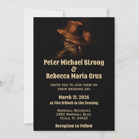 Invitation Bottes de cow-boy chic rustique mariage western co (Devant)