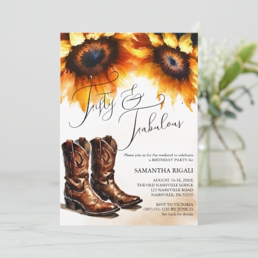 Invitation Bottes de cow-boy de tournesol jaune 50e anniversa (Debout devant)