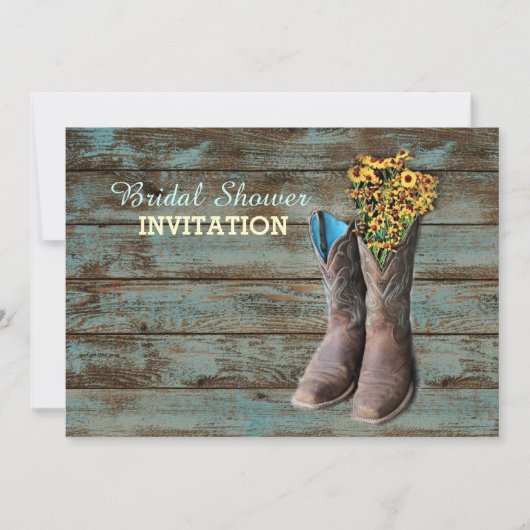 Invitation bottes de cow-boy en bois de grange douche nuptial (Devant)