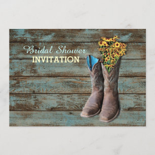 Invitation bottes de cow-boy en bois de grange douche nuptial