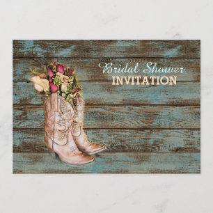 Invitation bottes de cow-boy en bois de grange douche nuptial