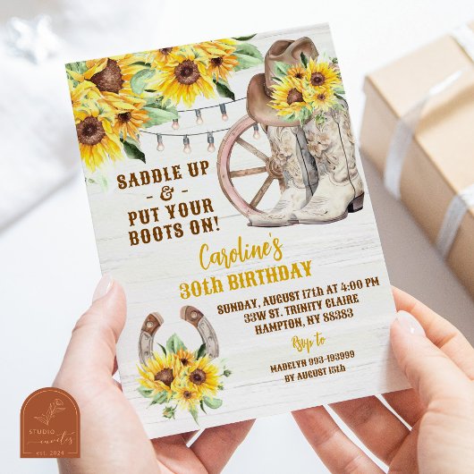 Invitation Bottes de cow-girl rustique occidentale tournesol 