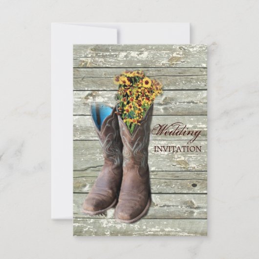 Invitation bottes de cowboy à fleurs mariage campagnard occid (Devant)