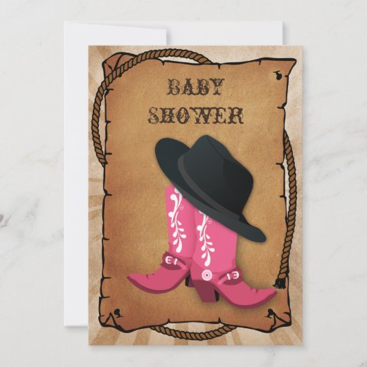 Invitation bottes de cowboy bleu Baby shower occidental (Devant)