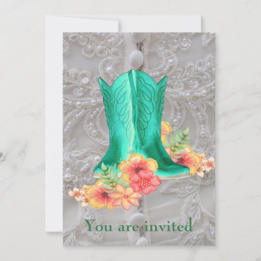 Invitation Bottes de cowboy de mariage occidentales Fleurs et (Devant)