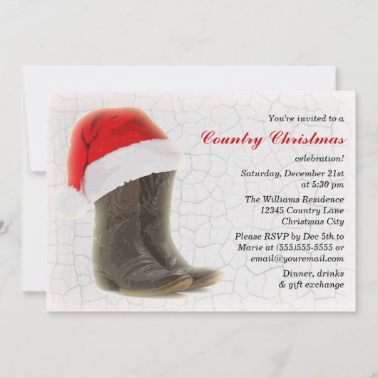 Invitation Bottes de cowboy d'invitation de fête de Noël de (Devant)