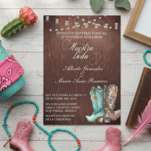Invitation Bottes de cowboy en bois rustique espagnol 