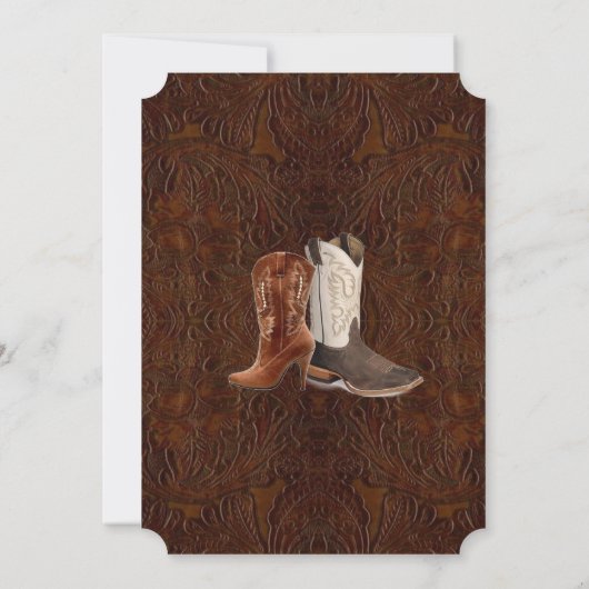 Invitation bottes de cowboy en cuir marron moderne mariage ch (Dos)