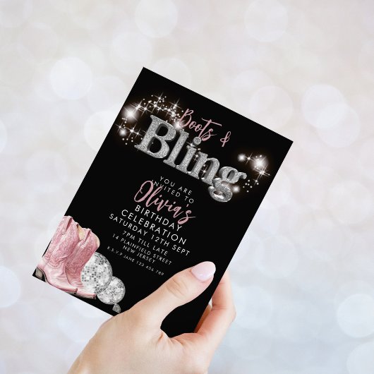 Invitation Bottes de cowboy et Bling Party