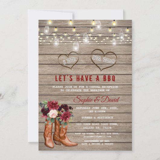 Invitation Bottes de cowboy occidentales Fleurs de Bourgogne  (Devant)