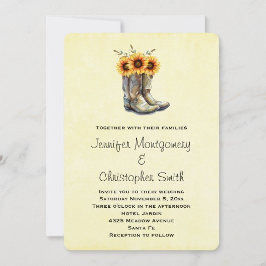 Invitation Bottes de cowboy rustiques avec tournesols (Devant)