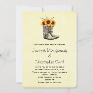 Invitation Bottes de cowboy rustiques avec tournesols 