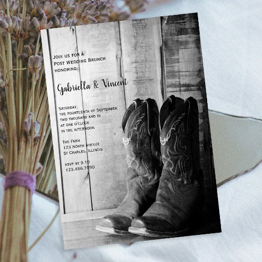 Invitation Bottes de cowboy rustiques brunch occidental après