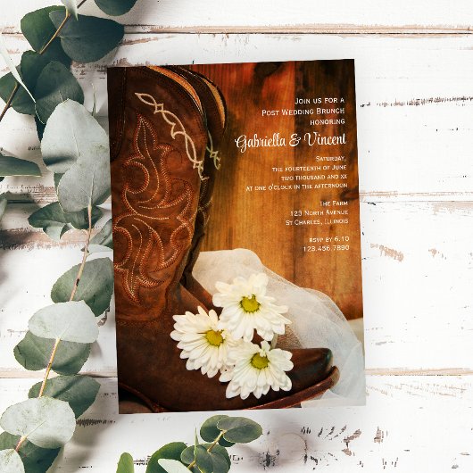 Invitation Bottes de cowboy White Daisies pour le brunch d'ap