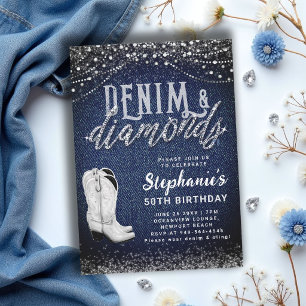 Invitation Bottes de cowgirl Denim Diamonds Rustique 50e anni