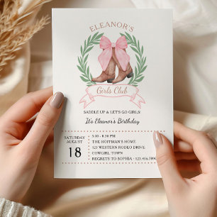 Invitation Bottes de cowgirl occidentales à noeud rose pour f