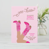 Invitation Bottes de cowgirl rose vif pour un anniversaire (Debout devant)