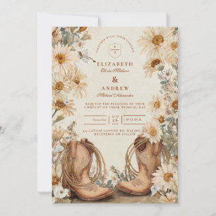 Invitation Bottes de cowgirl rustiques Daisy Mariage