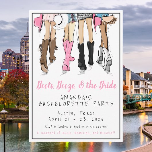 Invitation Bottes de Fête de Fille à Austin Alcool Mariée