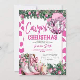 Invitation Bottes de Noël de cowgirl rose pour fête occidenta
