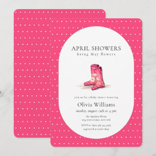 Invitation Bottes de pluie à fleurs à pois roses rouges Baby