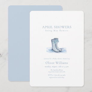 Invitation Bottes de pluie élégantes bleues d'avril pour Baby