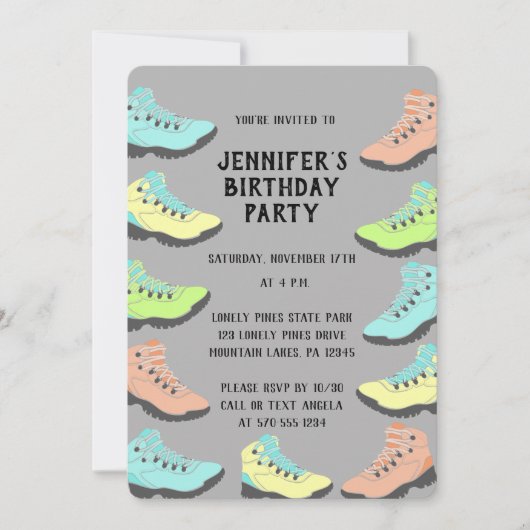 Invitation Bottes de randonnée de couleur pastel personnalisé (Devant)