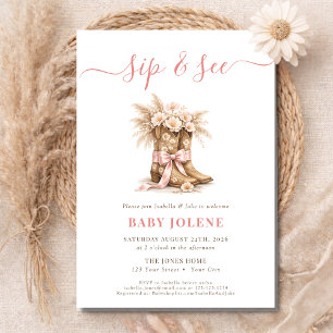 Invitation Bottes de style western fleuries & Fille au nœud c