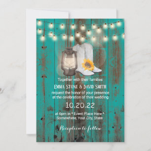 Invitation Bottes de tournesol et Mariage occidental Turquois