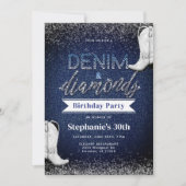 Invitation Bottes Denim Diamonds Blue Jeans Chic 30e annivers (Devant)