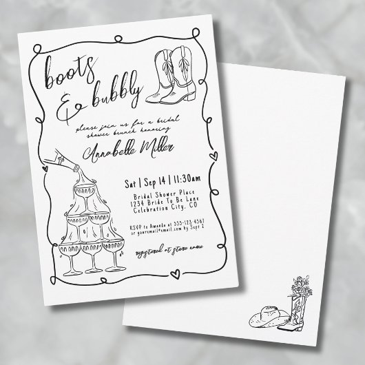 Invitation Bottes Dessinées à la Main et Réception de Mariage